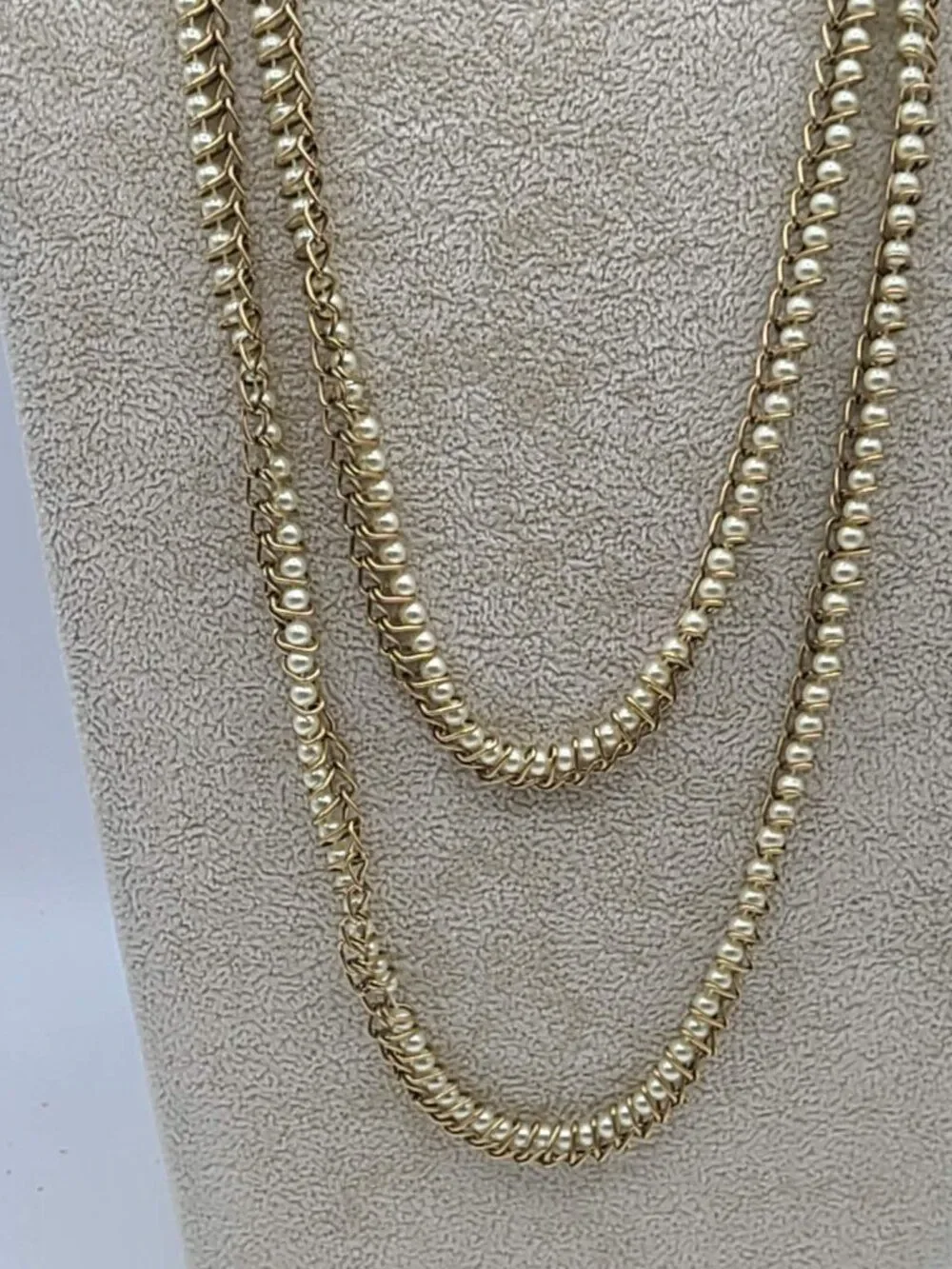 J Crew Small Pearl in Gold Tone Long Chain Necklace